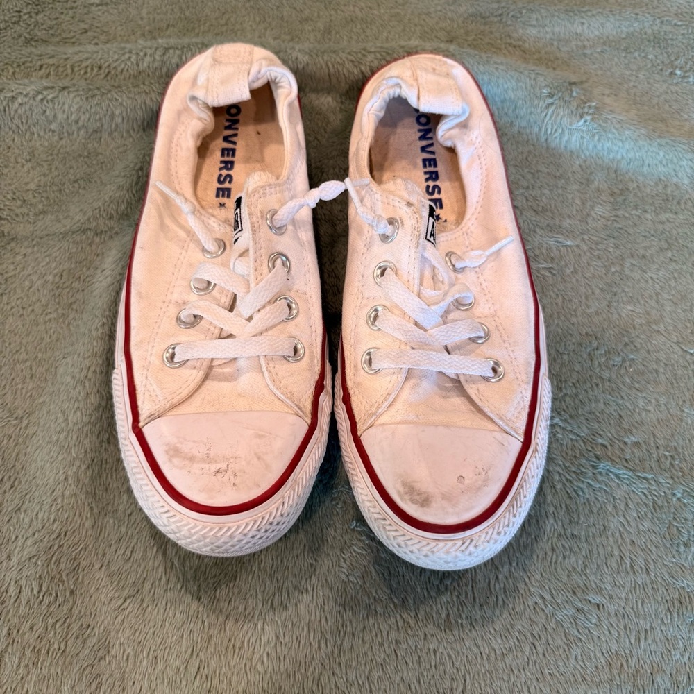 Converse White Canvas Low-Top Sneakers with Red Stripe size 8 slip on